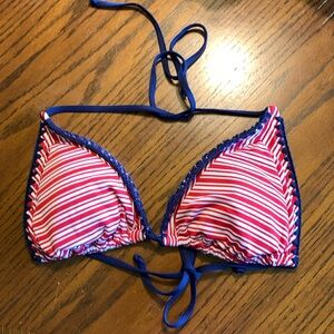 Mossimo Red White Blue Striped Shell Stitch Triangle Bikini Top NWOT L